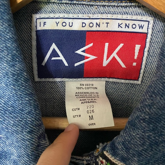 IF YOU DONT KNOW ASK! vintage denim jean jacket colorful flower border Medium - Picture 6 of 8